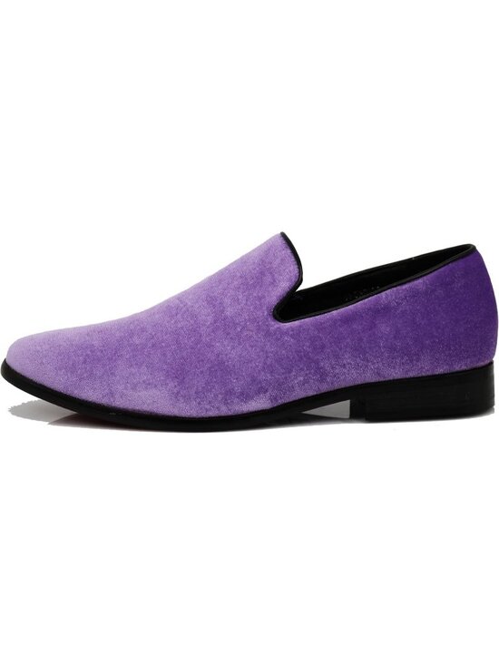 Men\'s Plain Lavender Vintage Velvet Loafers Slip On Classic Tuxedo Dress Shoes main image 4